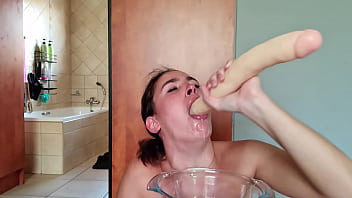 Accumulating spit as I constantly deepthroat myself with a dildo | gagging