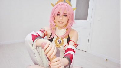 Dirty gamer’s dream about Yae Miko from Genshin Impact: Rough sex until cumshot on virgin pink pussy